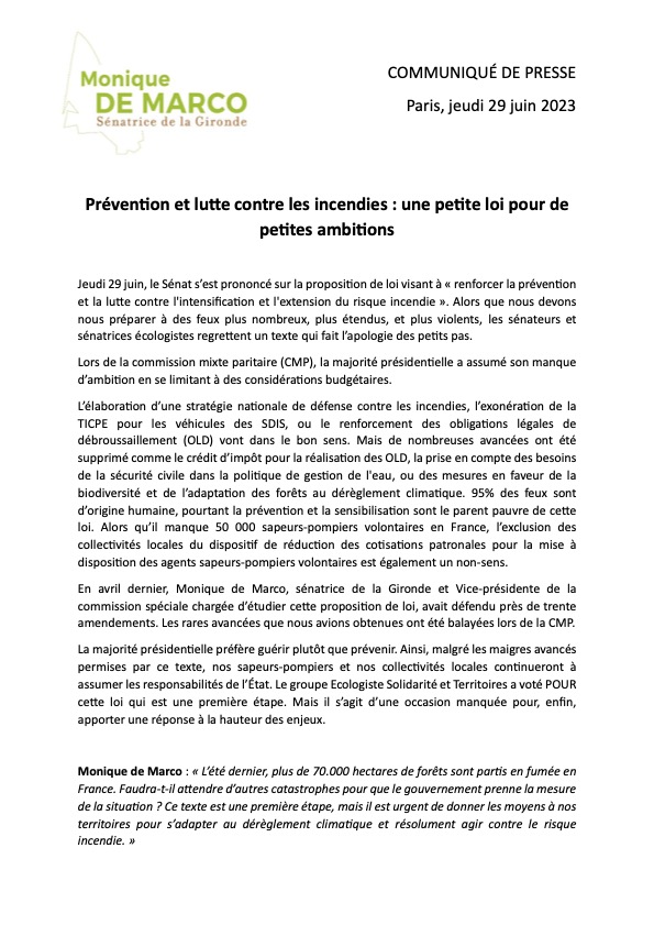 Prévention et lutte contre les incendies, une petite loi pour de petites ambitions